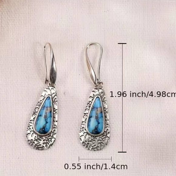 Boho Dangle Drop Earrings Metal Carved Pattern 925 Silver Plated Lightweight - Picture 6 of 7